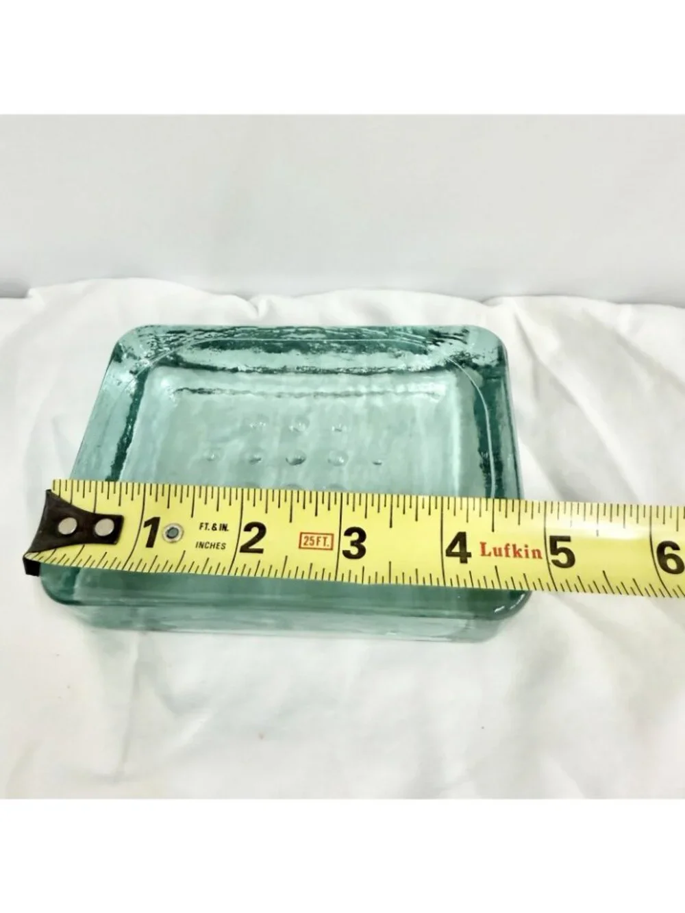 Vintage Aqua Glass Soap Dish Bathroom Vanity Tray Rectangle Bubble Bottom